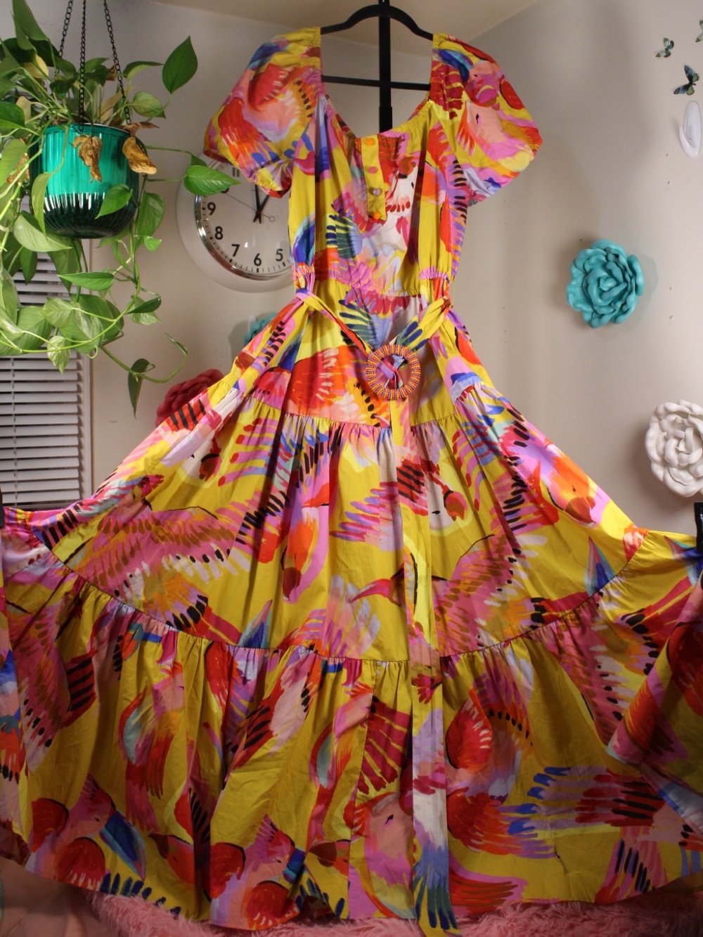 Farm Rio Neon Macaws Maxi Dress XL NWT MSRP $230